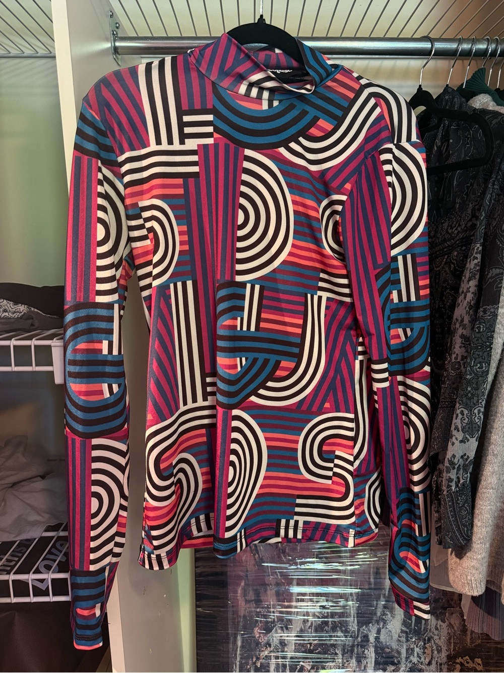 Geometric Print Long Sleeve Top - Pink/Blue